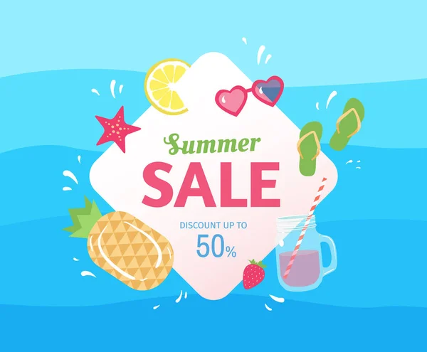 Summer Sale Banner Design Concept Text Sunglasses Pineapple Sea Star — Stock Vector