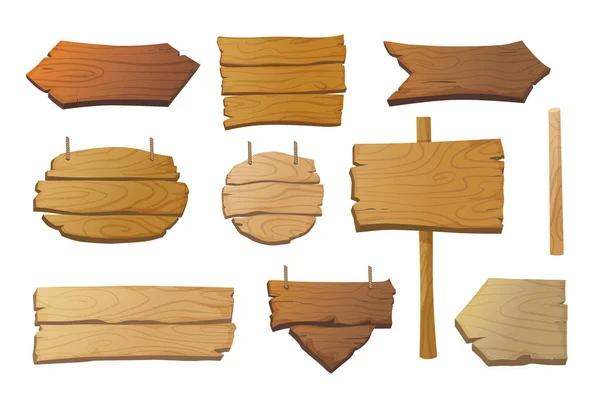 Ensemble Panneaux Isolés Bois Des Pointeurs Dans Différentes Formes Nuances — Image vectorielle