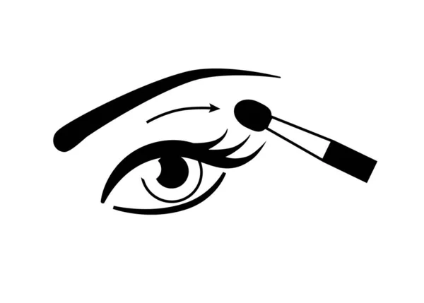 目とブラシと矢印を構成します アイメイクチュートリアルベクトルアイコンは白の背景に隔離 — ストックベクタ