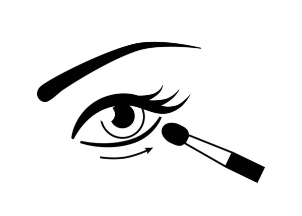 目とメイクブラシベクトルアイコン 化粧スキームやアイシャドウ適用のための女性の目のイラスト — ストックベクタ