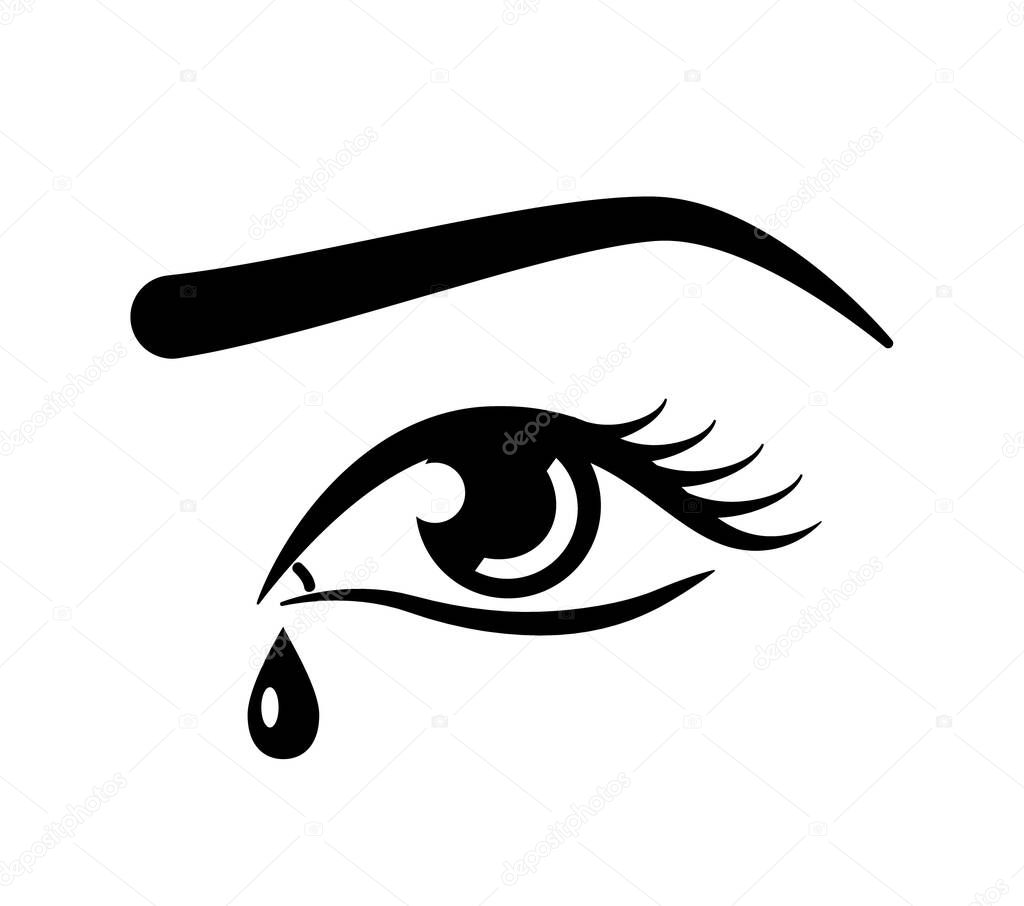 Female eye with tear simple flat vector icon isolated on white background. Crying eye illustration