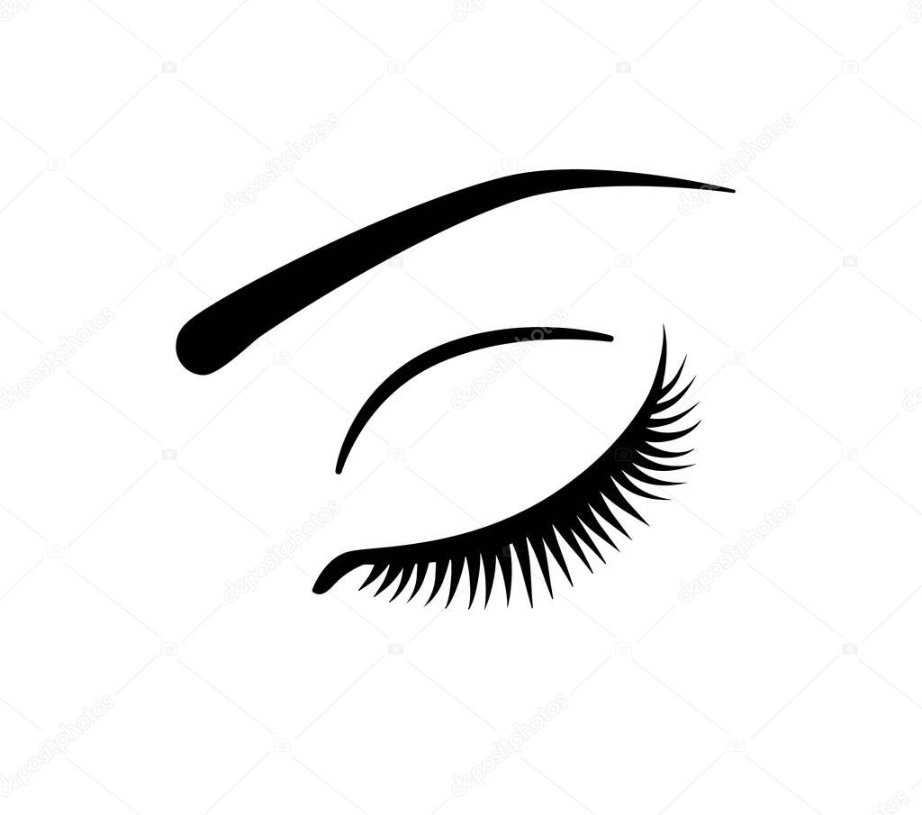 Eye with long eyelashes vector icon design on white background. Isolated human eye illustration