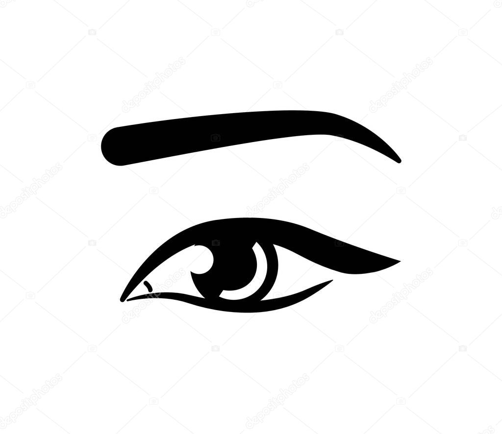 Asian woman eye icon design. Eye with eyebrow symbol on white background. - Vector 