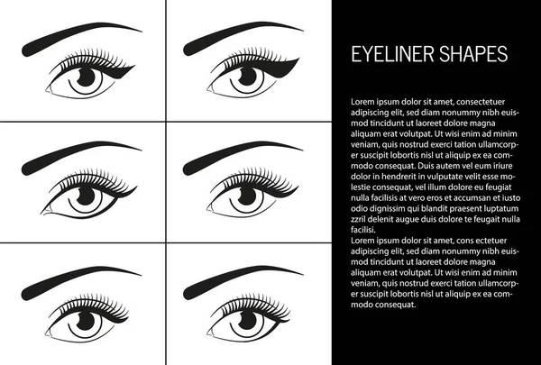 Schöne Augen Make Eyeliner Verwenden Optionen Mit Text Flüssiger Eyeliner — Stockvektor