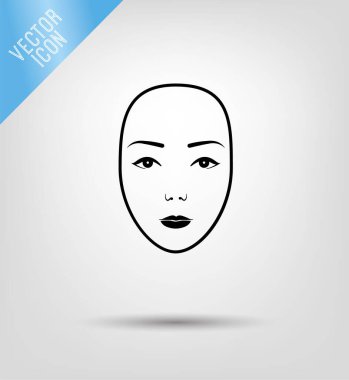 Dişi yüz basit düz vektör simgesi. Siyah renkli insan başlıklı resimtogram. Satır simgesi tasarımı