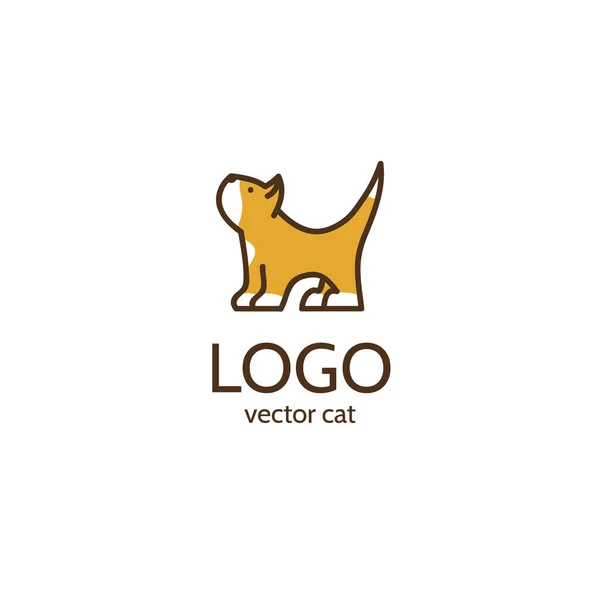 Ginger Cat logo tasarımı konsepti. Çizgi film tarzında basit kedi sembolü ve beyaz arkaplanda izole edilmiş metin. - Vektör illüstrasyonu