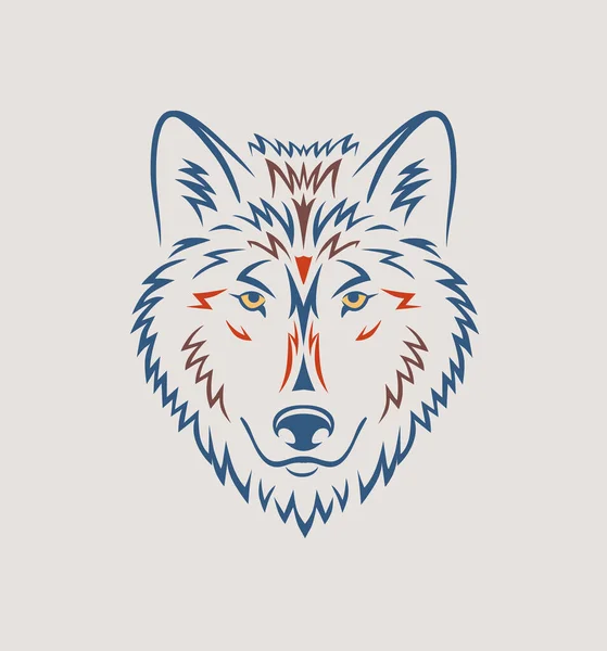 Mooie Wolfskop Kleurrijke Illustratie Beige Achtergrond Wolf Tatoeage Print Ontwerp — Stockvector