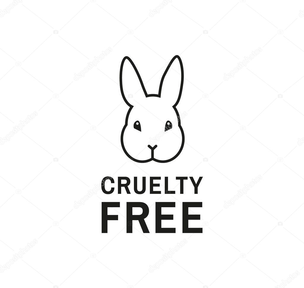 Animal Cruelty free flat icon design concept. Product not tested on animals symbol with bunny rabbit head sign. -Vector illustration