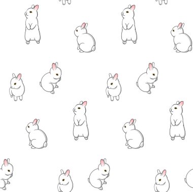 Beyaz arka planda beyaz sevimli vektör tavşan deseni. Tekstil ya da baskı için şirin, küçük, pürüzsüz bir desen tasarımı.