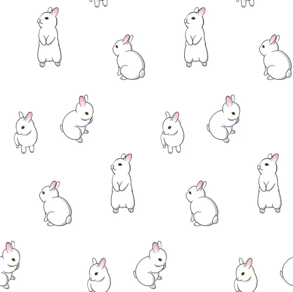Weißes Niedliches Vektorhasenmuster Auf Weißem Hintergrund Niedliches Kleines Baby Kaninchen — Stockvektor
