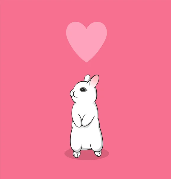 Vit Söt Liten Kanin Med Hjärta Rosa Bakgrund Alla Hjärtans — Stock vektor