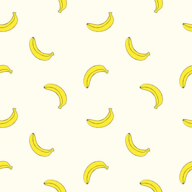 Tekstil ya da kumaş için muz desensiz dizayn. Hafif pastel arka planda sarı muzlar. - Vektör illüstrasyonu