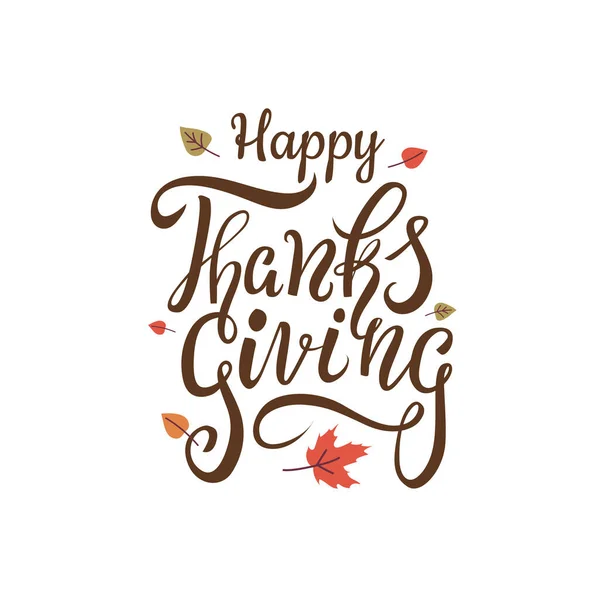 Mão Desenhada Feliz Thanksgiving Lettering Tipografia Cartaz Com Folhas Outono — Vetor de Stock