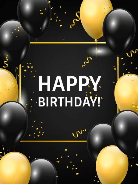 Happy Birthday Grußkarten Design Vorlage Mit Schwarzen Und Gelben Luftballons — Stockvektor