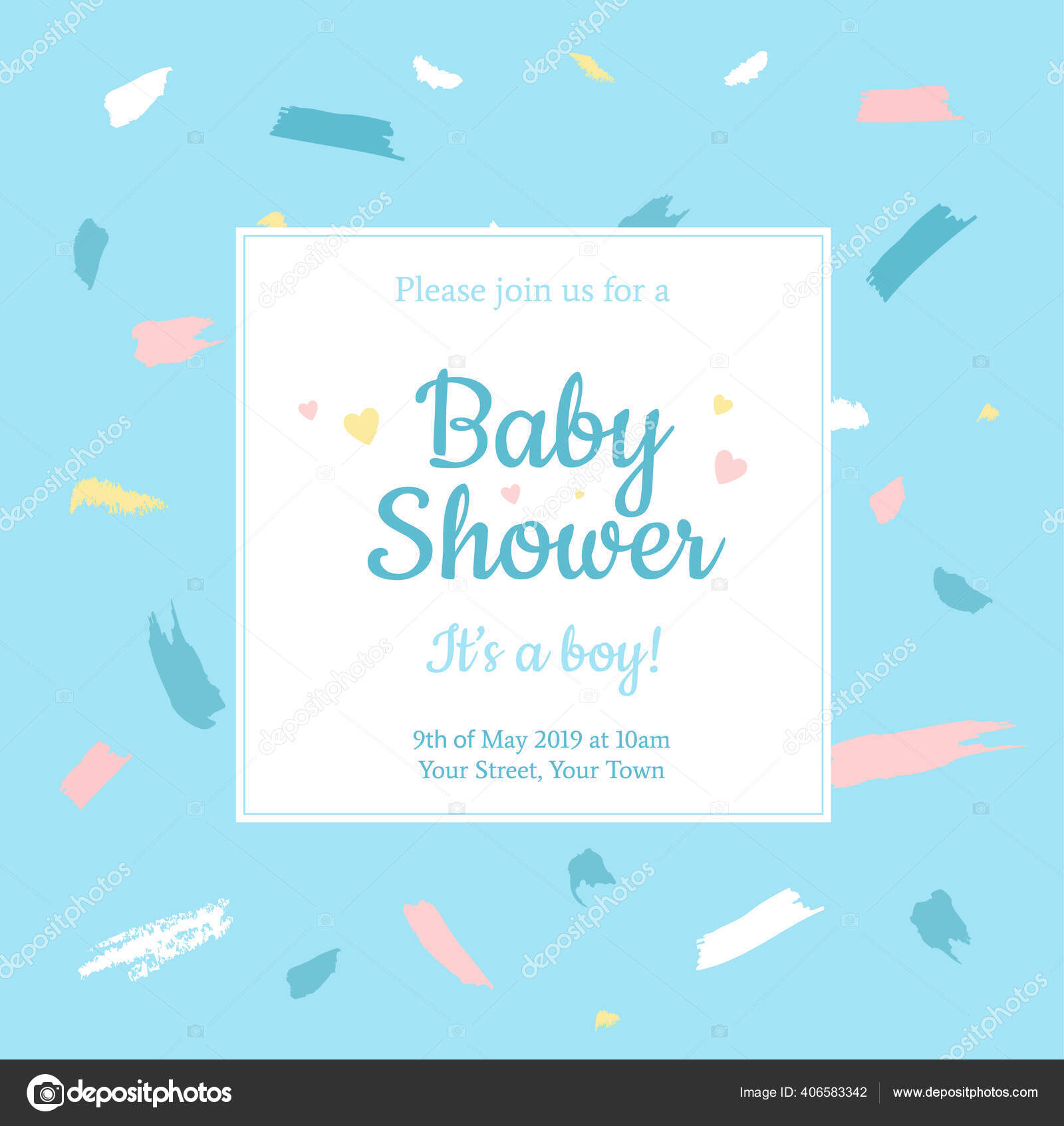 Baby Shower Schone Einladung Design Vorlage Mit Stilvollen Bunten Zufalligen Vektorgrafik Lizenzfreie Grafiken C Malinua Depositphotos