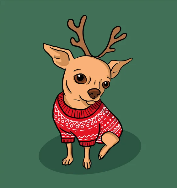 Navidad Chihuahua Perro Ilustración Dibujos Animados Perro Suéter Astas Sobre — Archivo Imágenes Vectoriales