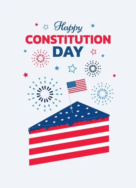 Happy Constitution Day Greeting Card Design Piece Cake Flag Fireworks — Stock Vector