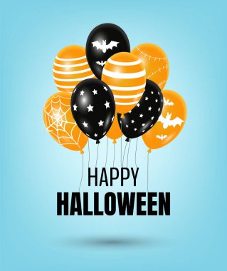 Yaratıcı korkutucu turuncu ve siyah balonlu Cadılar Bayramı bayrağınız kutlu olsun. Cadılar Bayramı balonları vektör süslemeleri