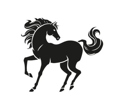 Beyaz arkaplanda izole edilmiş At Vektörü siyah silueti. Çin burcundan burç işareti. At Yılı kutlamalarının sembolü.