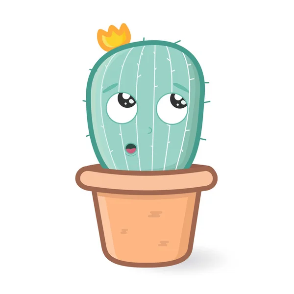 Plat Schattig Cactus Kawaii Pot Grappig Gezicht — Stockfoto