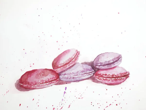 Pink Violet Macaroons Watercolor Illustration — Stock Photo, Image