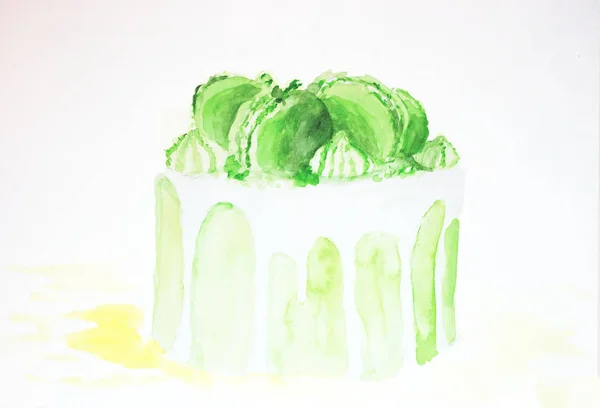 Зеленый Торт Акварель Иллюстрация Сладкая — стоковое фото