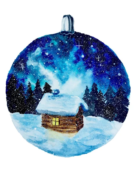 Winter Weihnachten Schnee Neujahr Baumschmuck Haus — Stockfoto