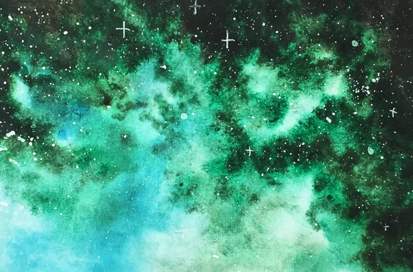 green galaxy background watercolor