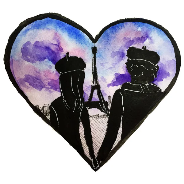 love in paris valentine day card watercolor illustration