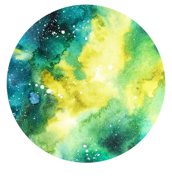 galaxy background green and yellow in circle