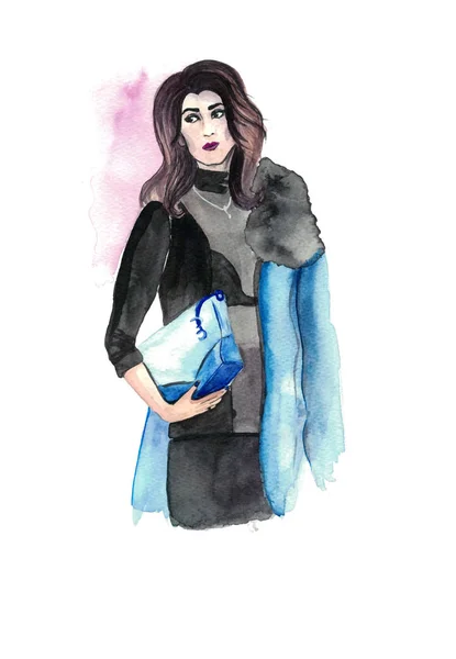 手描きのバッグにブルー ジーンズでファッショナブルな女の子 — ストック写真