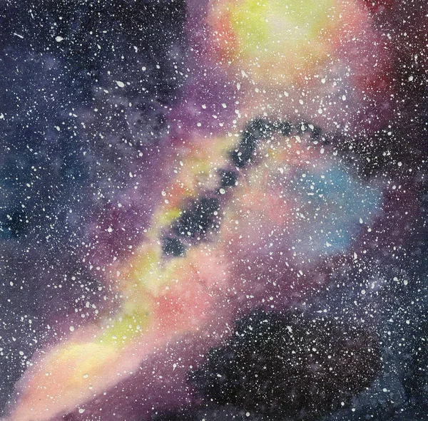손으로 그린 수 채류 은하, 밤하늘에 떠 있는 별. 아름다운 은하수. — 스톡 사진