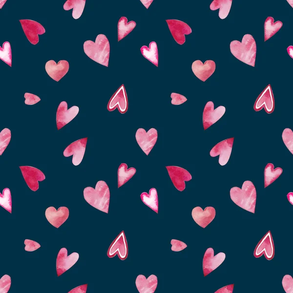 Watercolor seamless pattern for Valentines day with hearts — Stock Photo, Image