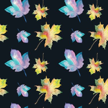 Sonbahar yapraklarıyla kusursuz desen. El çizimi suluboya çizimi.