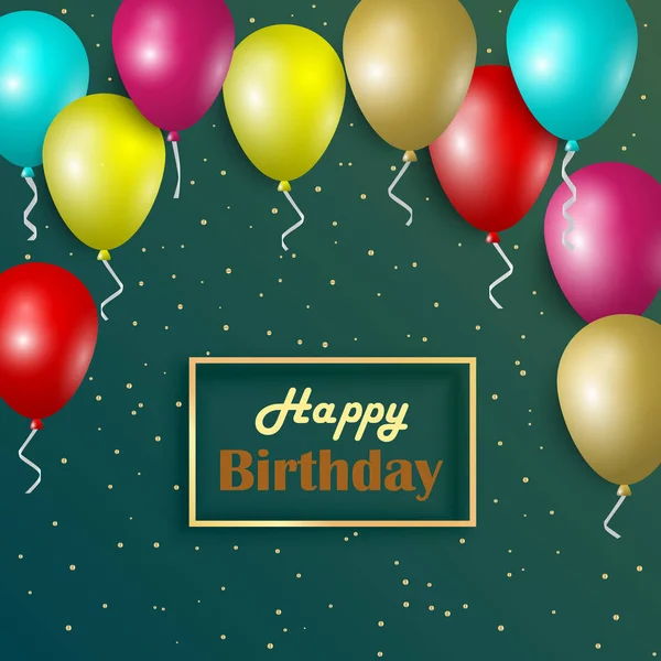 Birthday Card Colorful Balloons Gold Frame Vector Eps — Stock Vector