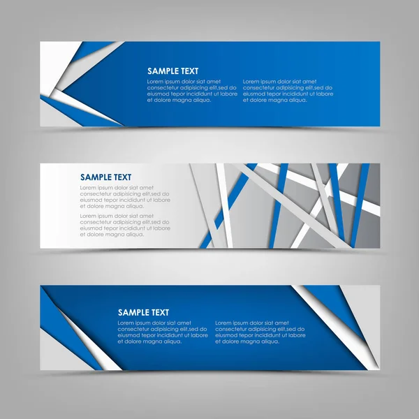 Kolekce Abstraktní Horizontální Bannery Modrých Trojúhelníků Pruhy Návrhu Vektorové Eps — Stockový vektor