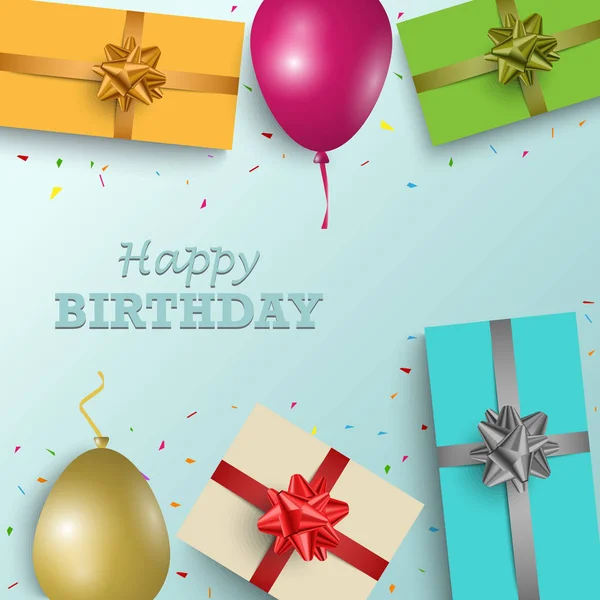 生日贺卡与礼物和气球在背景向量 Eps — 图库矢量图片
