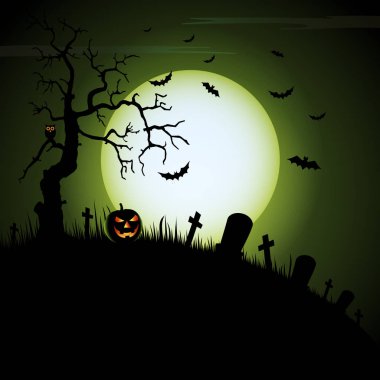 Kabaklar ve ürkütücü atmosfer vektör eps 10 Halloween geceler yeşil arka plan