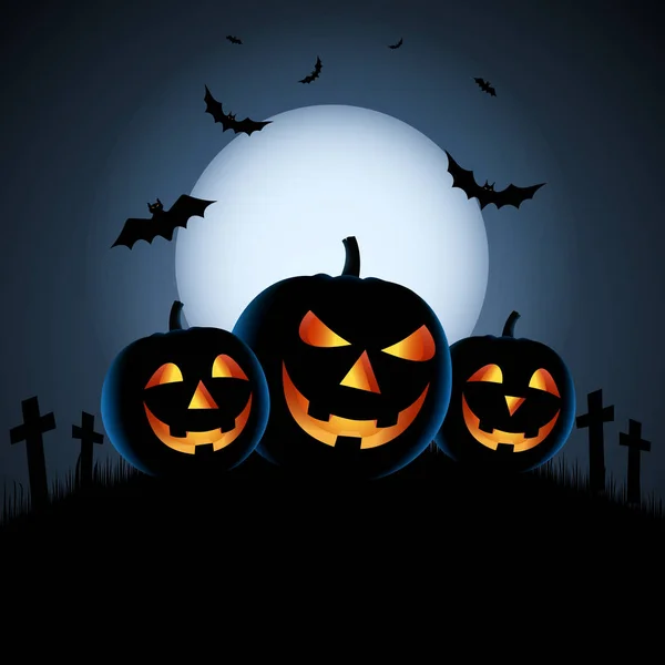 Halloween Plakát Modré Noci Šklebící Dýně Vektorové Eps — Stockový vektor