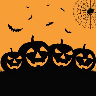 Cadılar Bayramı poster sırıtan kabaklar vektör eps 10 ile düz tasarım