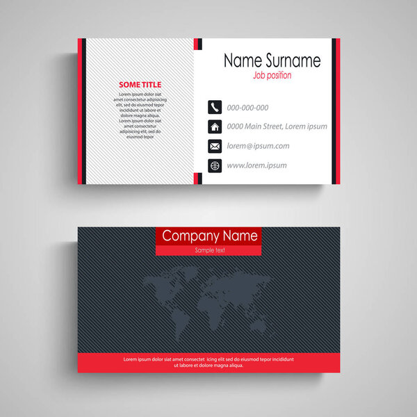 Business card in blue red design with fine strips vector eps 10