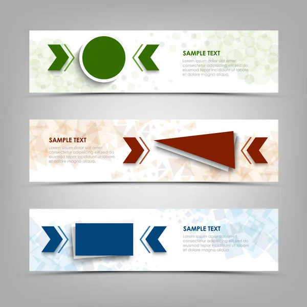 Collectie Banners Met Kleurrijke Geometrische Aanwijzers Vormen Vector Eps — Stockvector