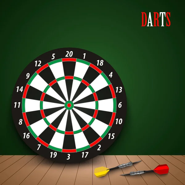 Dart Táblák Színes Acél Darts Zöld Háttér Vektor Eps — Stock Vector