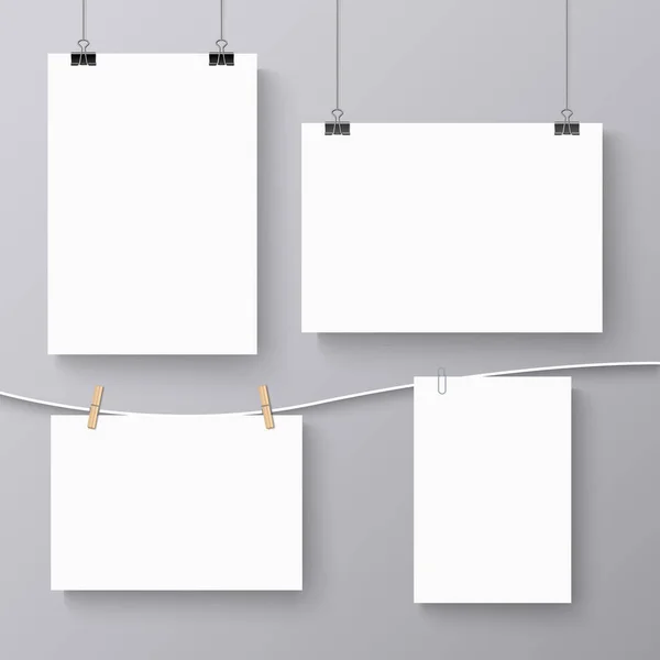 Collection Hanging Banners Different Clips Template Vector Eps — Stock Vector