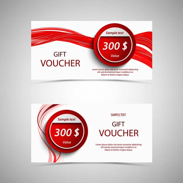 Gift Voucher Red Design Wavy Lines Pointers Vector Eps — Stock Vector