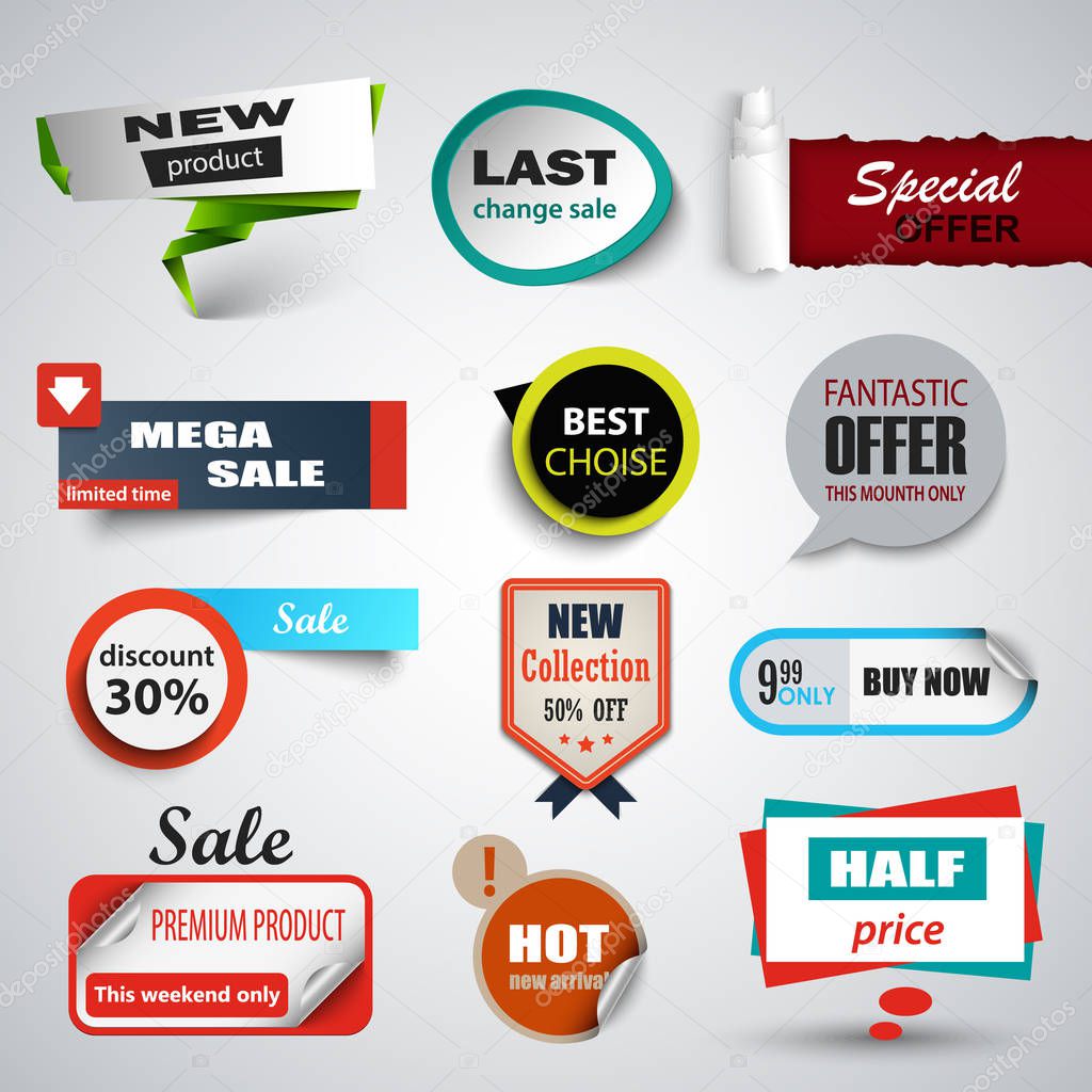Collection sale pointers and labels design elements