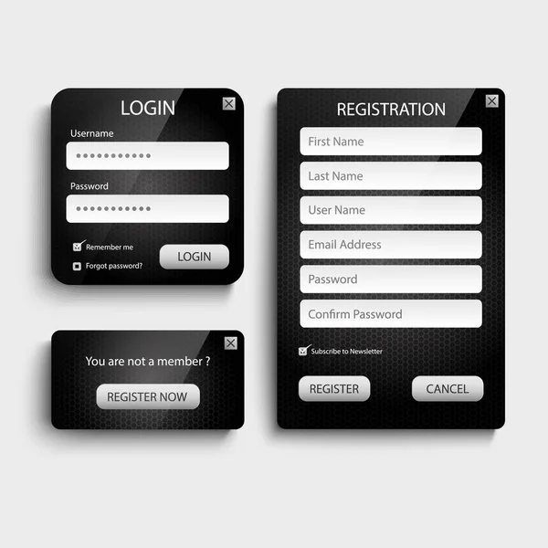 Sammlung dunkler Login und Registrierung Web-Screen-Design-Vorlage — Stockvektor