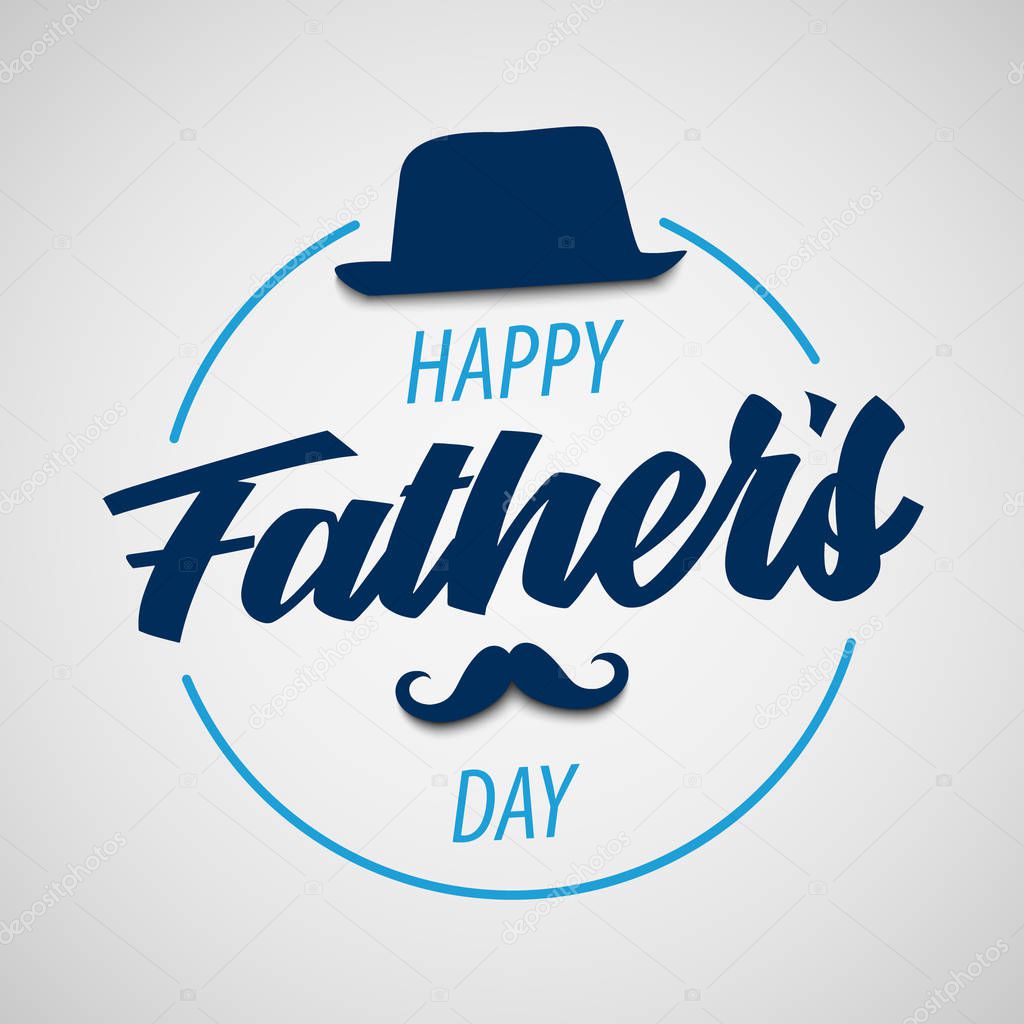 Fathers Day poster with hat and mustache in blue design