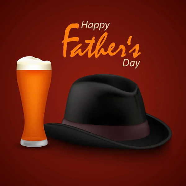 Fathers day poster with beer and black hat template — Stock Vector