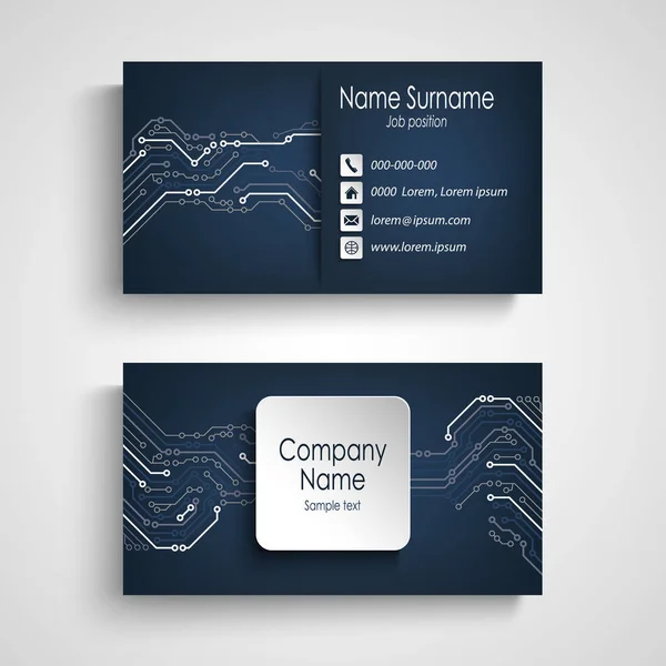 Cartão de visita com placa de circuito impresso em design azul — Vetor de Stock